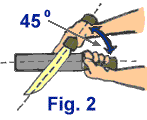 Lay the blade flat on the stone at a 45 degree angles.